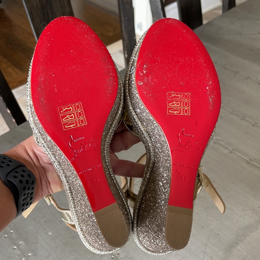 Christian louboutin almeria platine sandal espadrille glitter wedge sz 39 - Picture 8 of 10